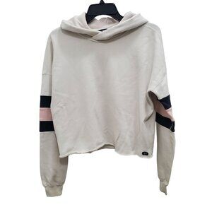 Abercrombie & Fitch A&F Y2K Women's Faded White Rugby Stripe Raw Crop Hoodie S